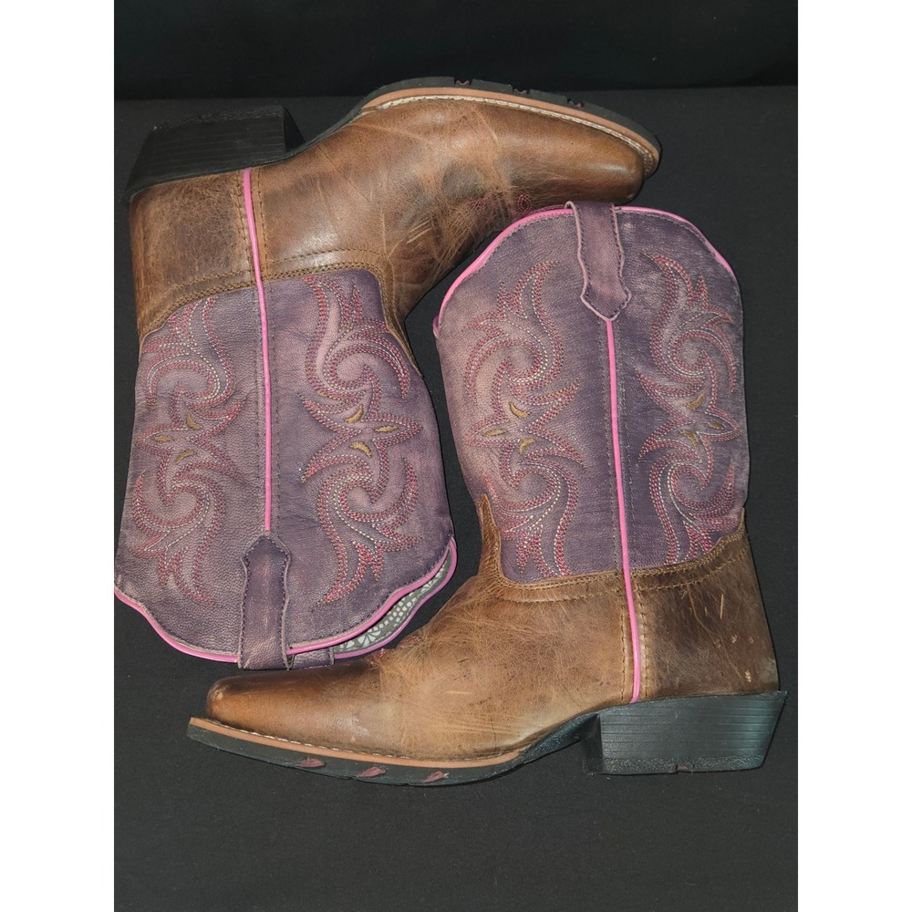 Dan Post Youth 5D Cowboy Boots Brown Purple Pink Western Embroidered DPC3947